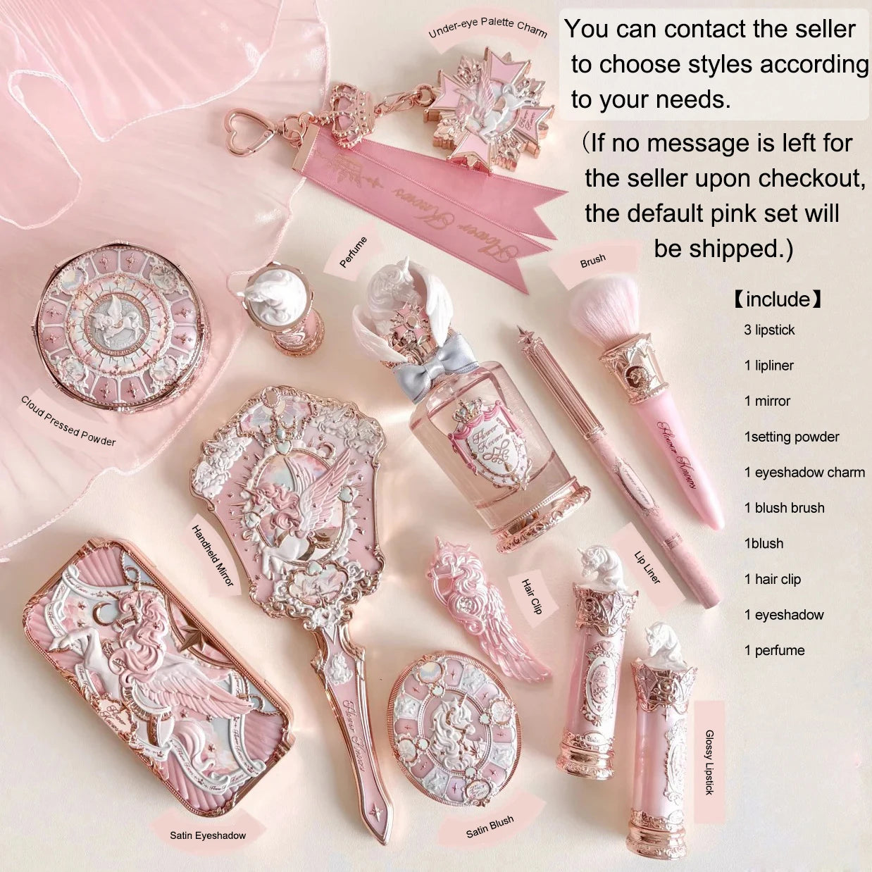 Flower Knows Knight Unicorn Makeup Set Eyeshadow Blush Lipstick Loose Powder Long Lasting Fantasy Princess Beauty Kit Cosmetics