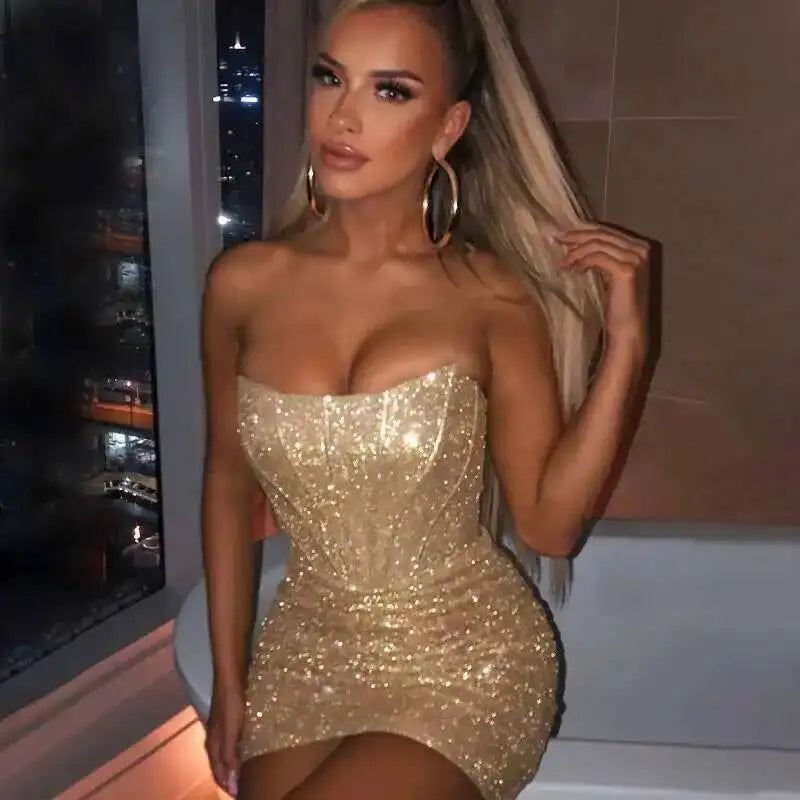 Giyu Bodycon Glitter Strapless Mini Dress