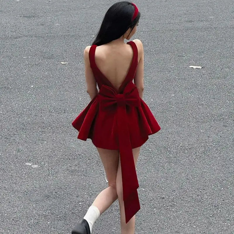 Bow-Back Velvet Dress
