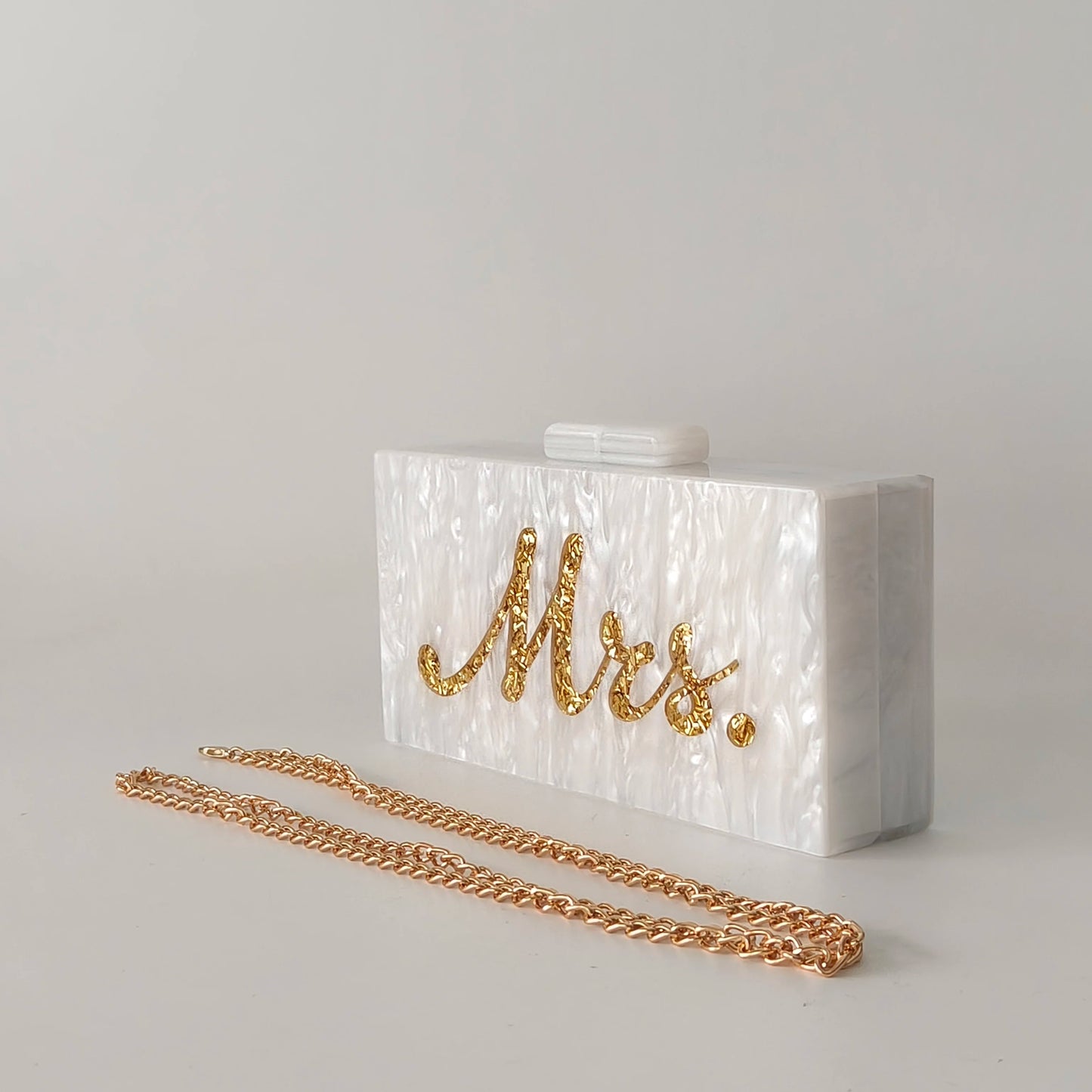 Pearl Marble White Letter Name Mrs Acrylic Box Evening Clutch Purse Womenunique PVC Long Female Mini Purses Wedding Party Bags