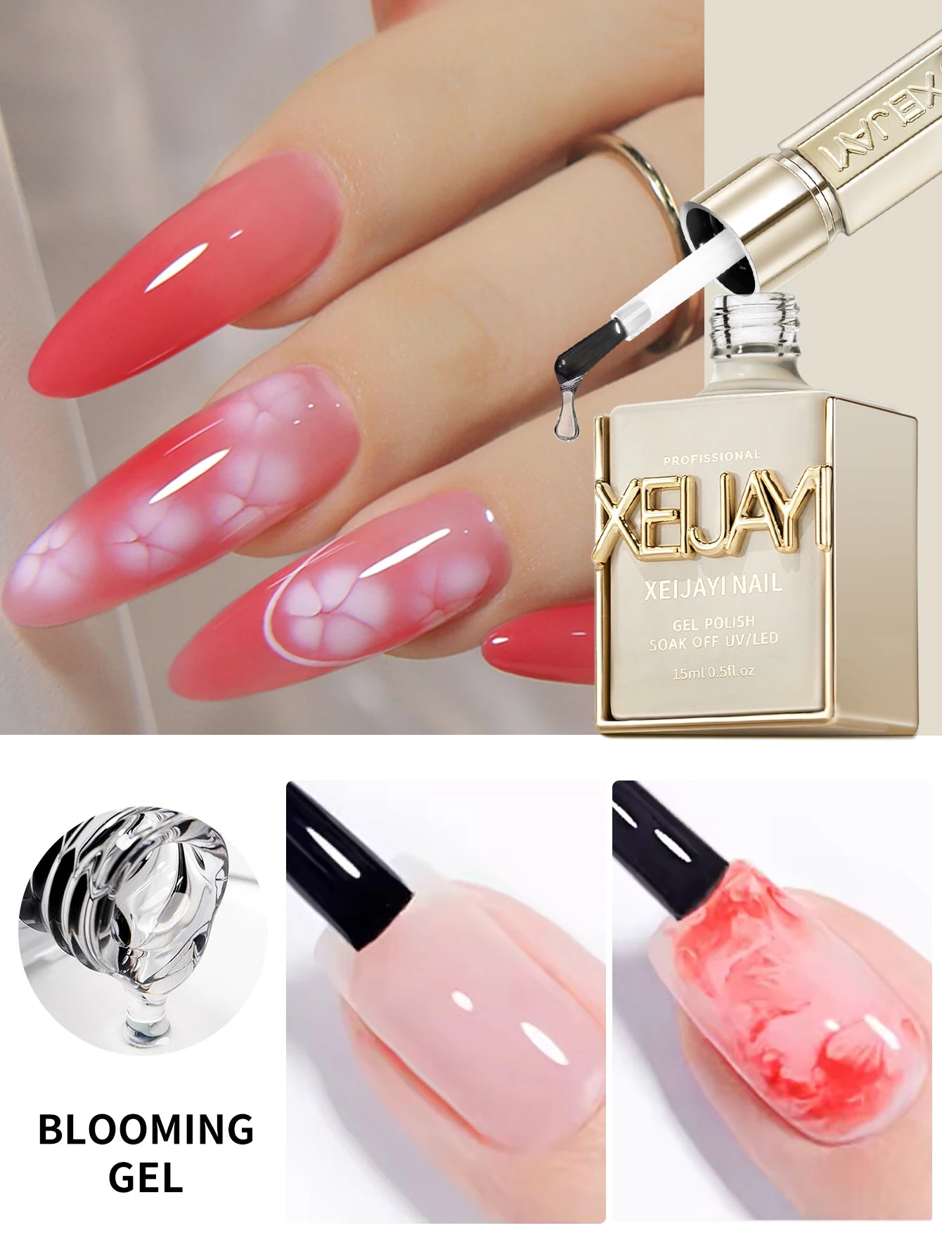 XEIJAYI 1Pc 15ml Blooming Gel For Nails,Long Lasting Clear Rubber Coat LED UV Strengthen Nails High Gloss Top Finish Gel Nail