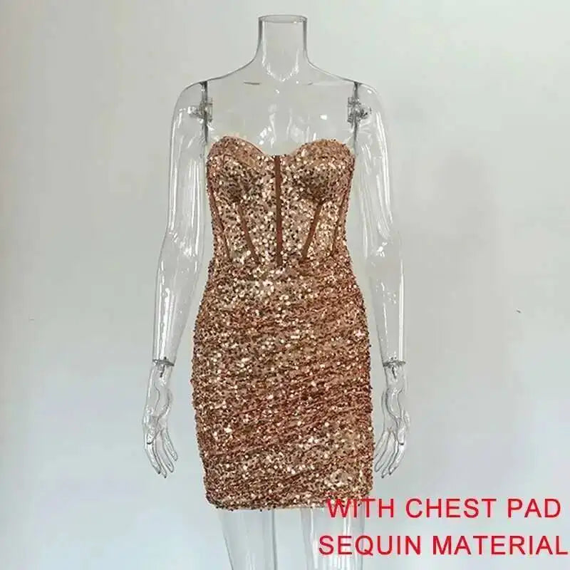Giyu Bodycon Glitter Strapless Mini Dress
