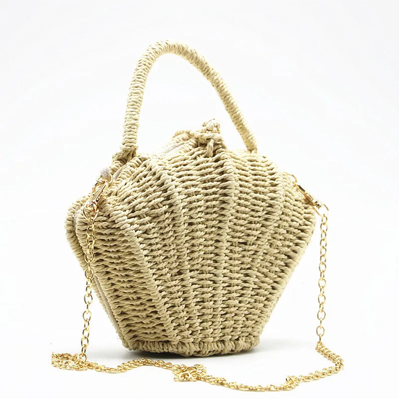 Rattan Shell Chain Messenger Bag