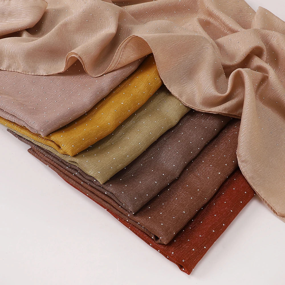 New Muslim Chiffon Square Hijab Premium Rhinestone Scarf Malaysia Shawl Plain Muslim Wraps Soft Turban Headband Shawl Supplier