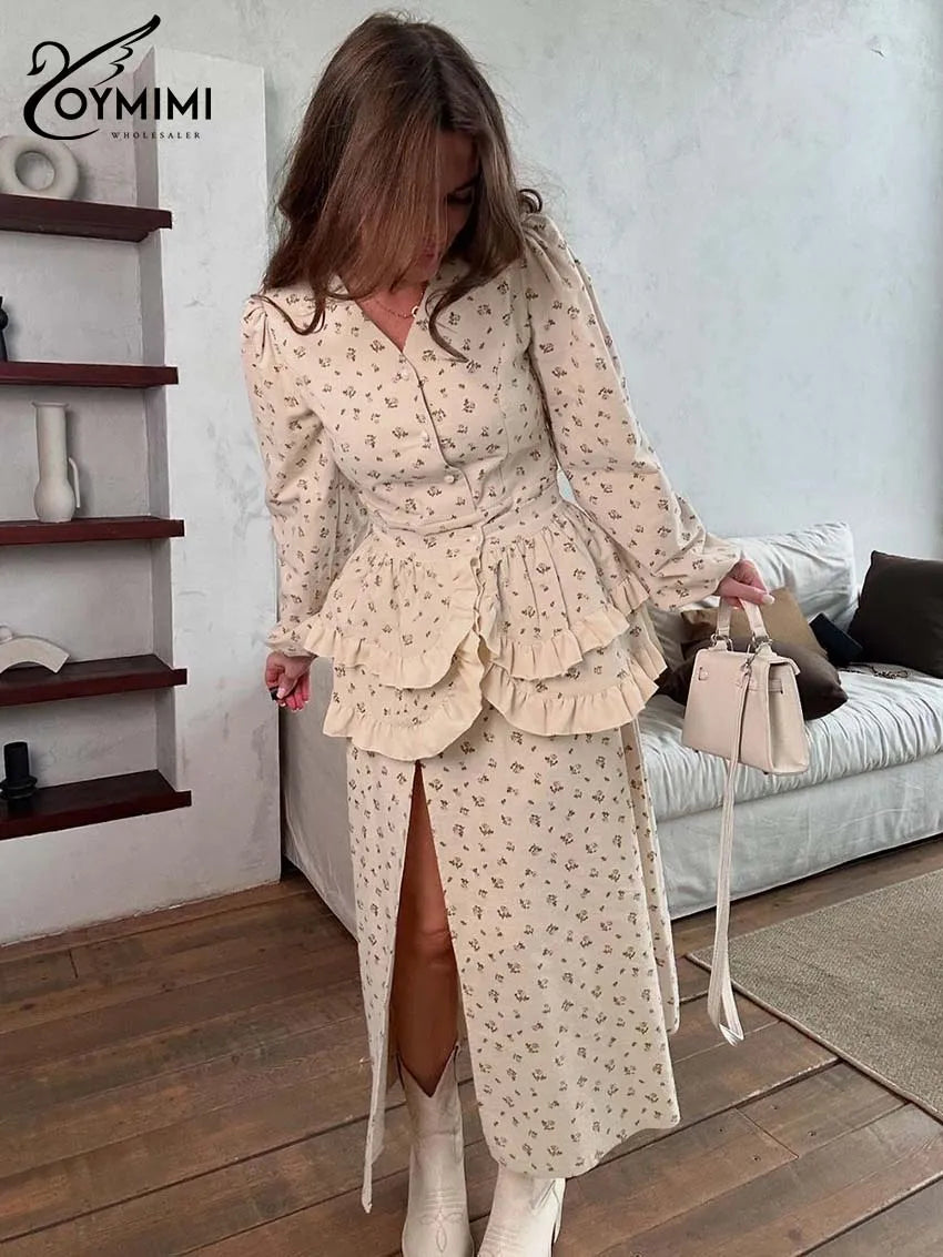 Oymimi Casual Apricot Print 2 Pieces Set