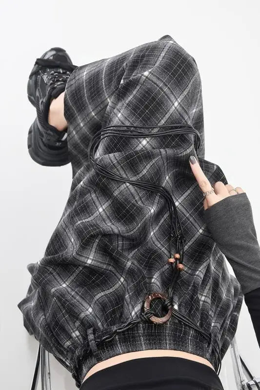 Plaid High Waisted Elastic A-Line Mid Length Irregular Skirt