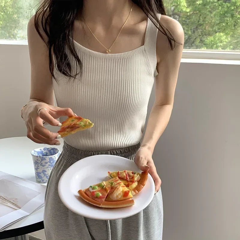 Ribbed Square-Neck Tank Top