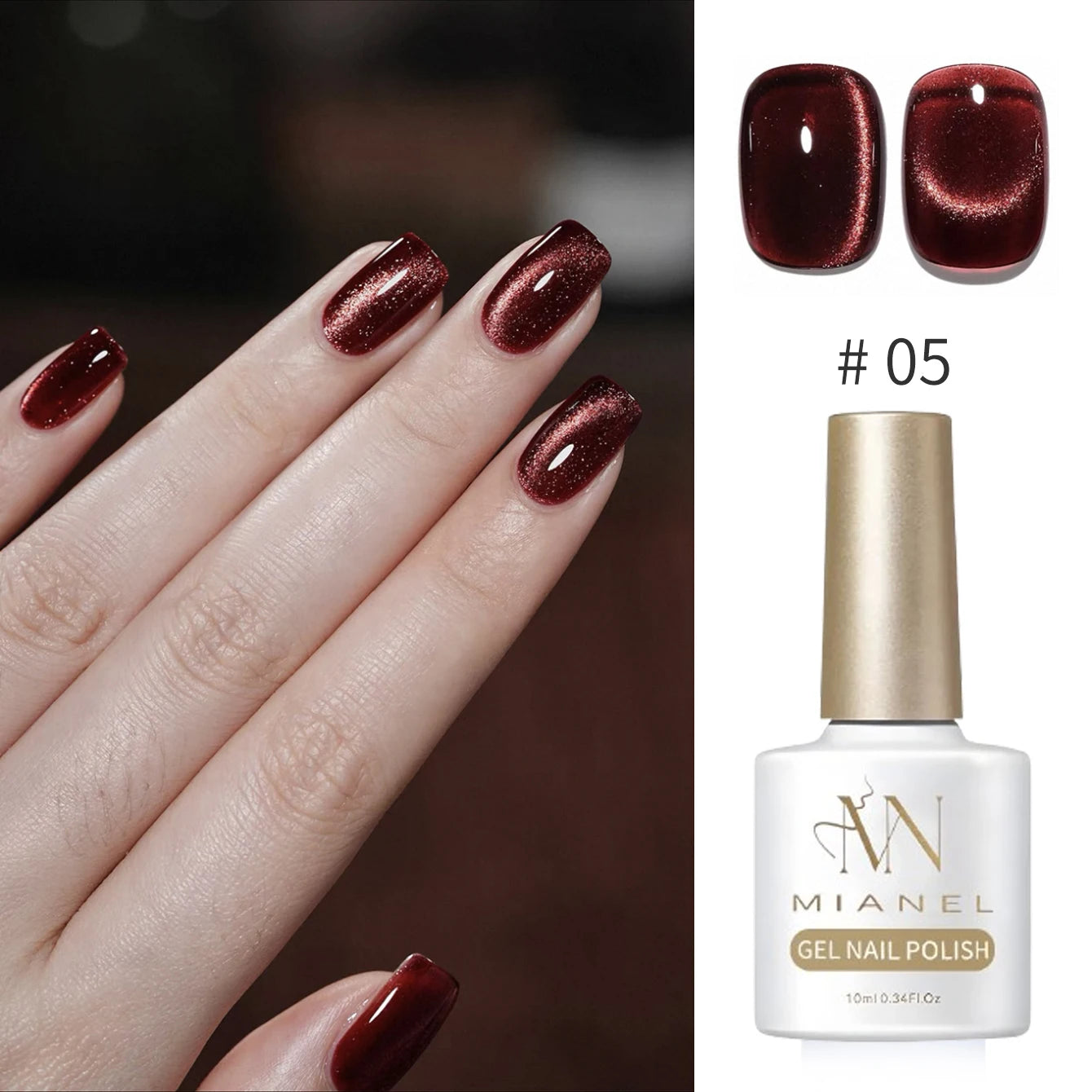 10ML 1-8PCS Red Cat Eye Nail Polish Red Nails 2026 New Cherry Wine Deep Red Glass Bead Magnet Cat Eye Spear Crystal Gel