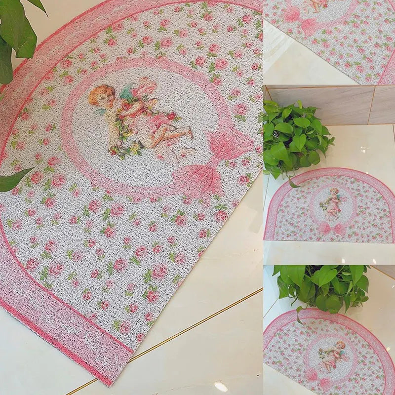 Oval Pink Rose and Cherub Mat