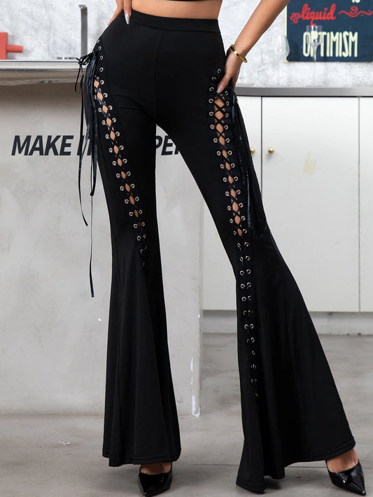 High Waisted Lace-Up Flare Pants