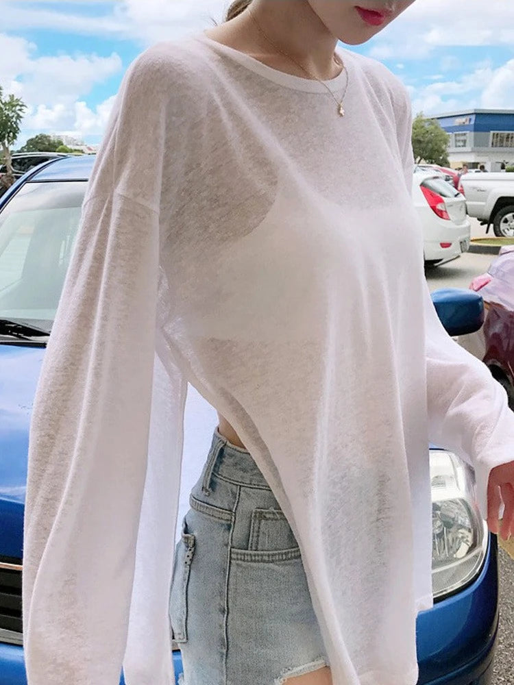 Sheer Layering Long-Sleeve Tee
