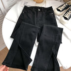 High-Waist Split Hem Slim-Fit Jeans