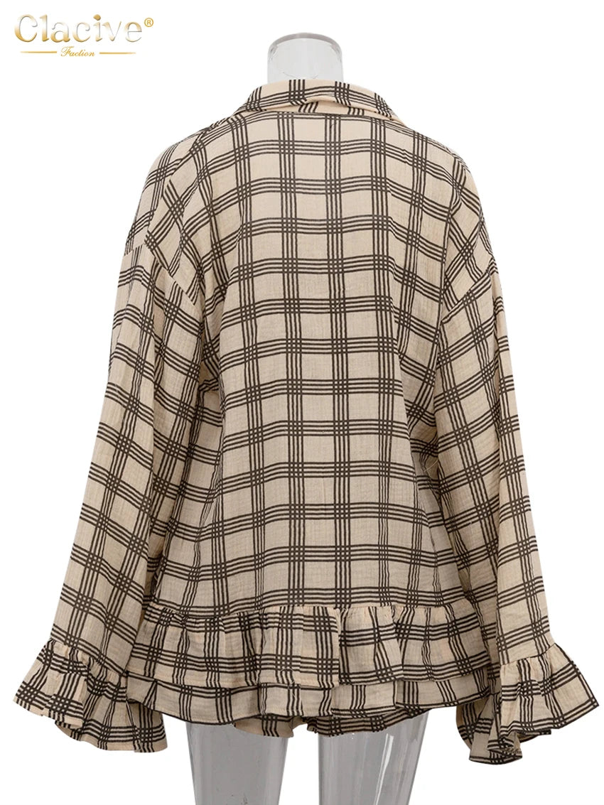 Loose Plaid Cotton Shorts Set