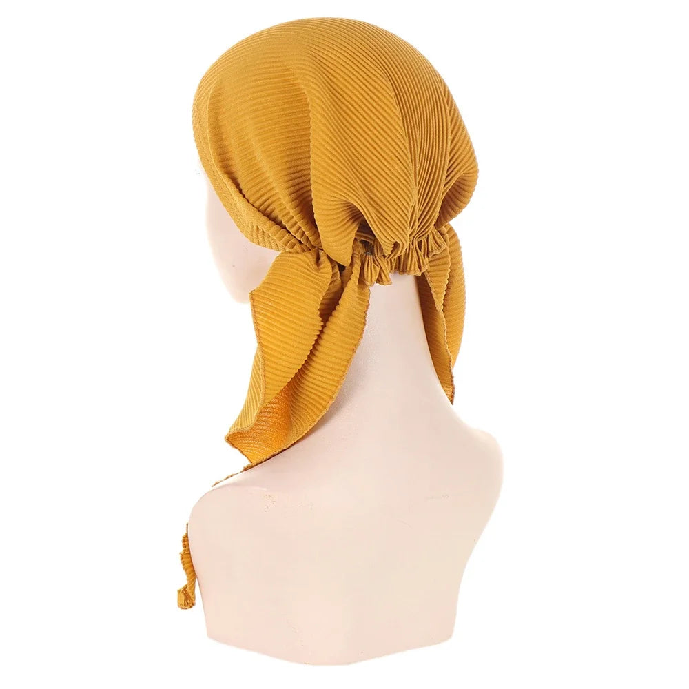 Shiny Glitter Elastic Solid Color Pre-Tied Hijabs Wrap Head Scarf Muslim Turban Bonnet for Women Inner Hat Turbantes Caps Mujer