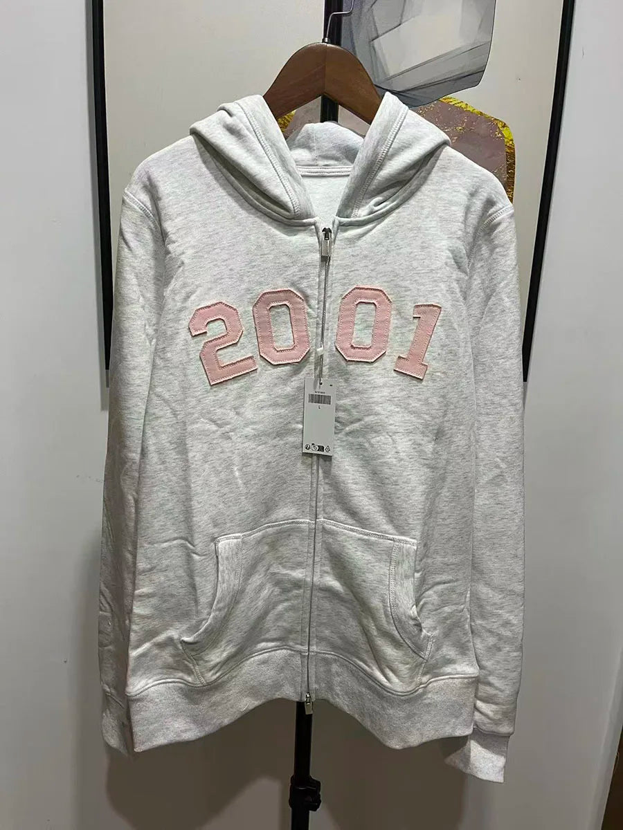 1977 Letter Embroidery Slim Zip-up Hoodie