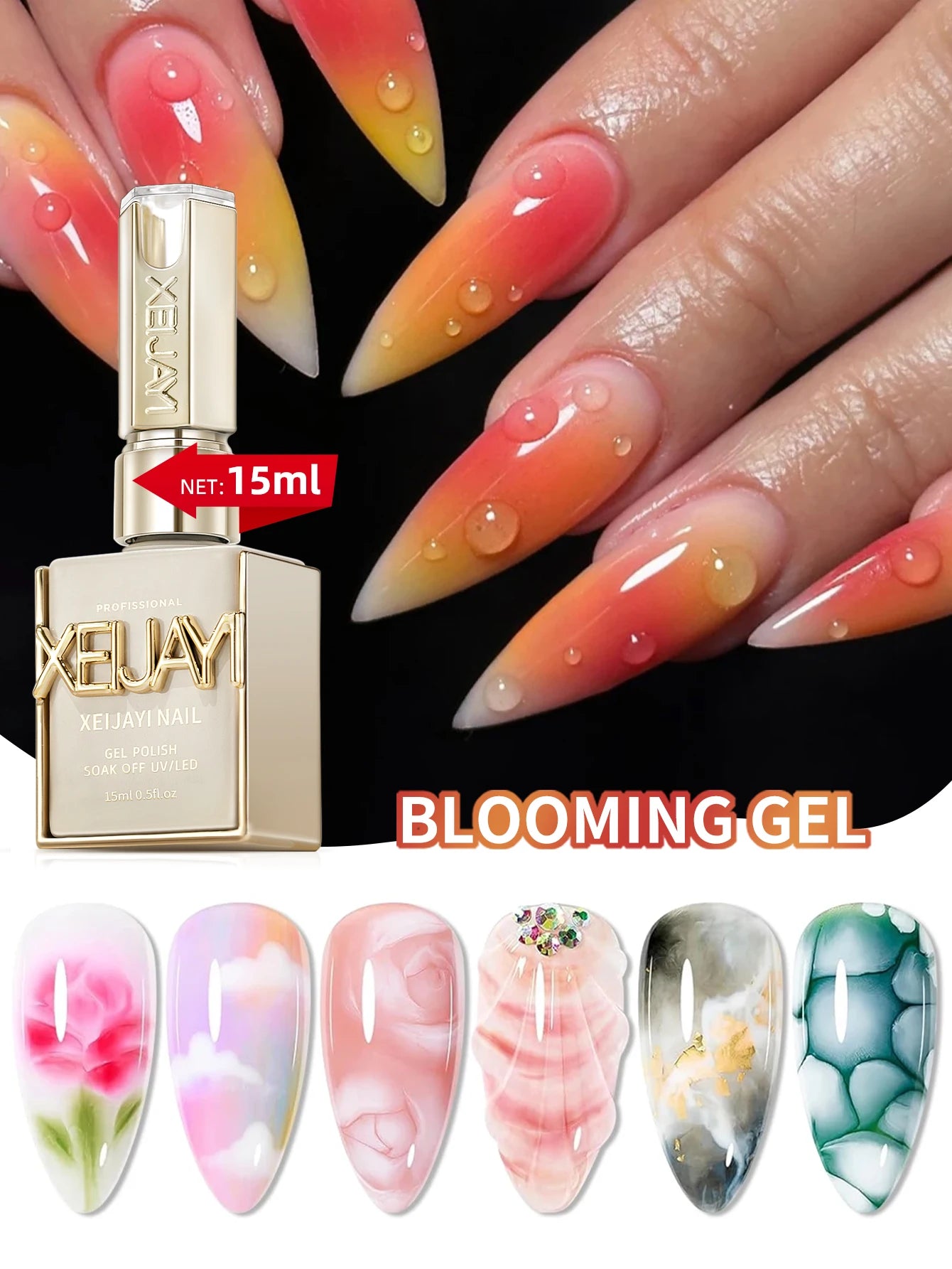 XEIJAYI 1Pc 15ml Blooming Gel For Nails,Long Lasting Clear Rubber Coat LED UV Strengthen Nails High Gloss Top Finish Gel Nail