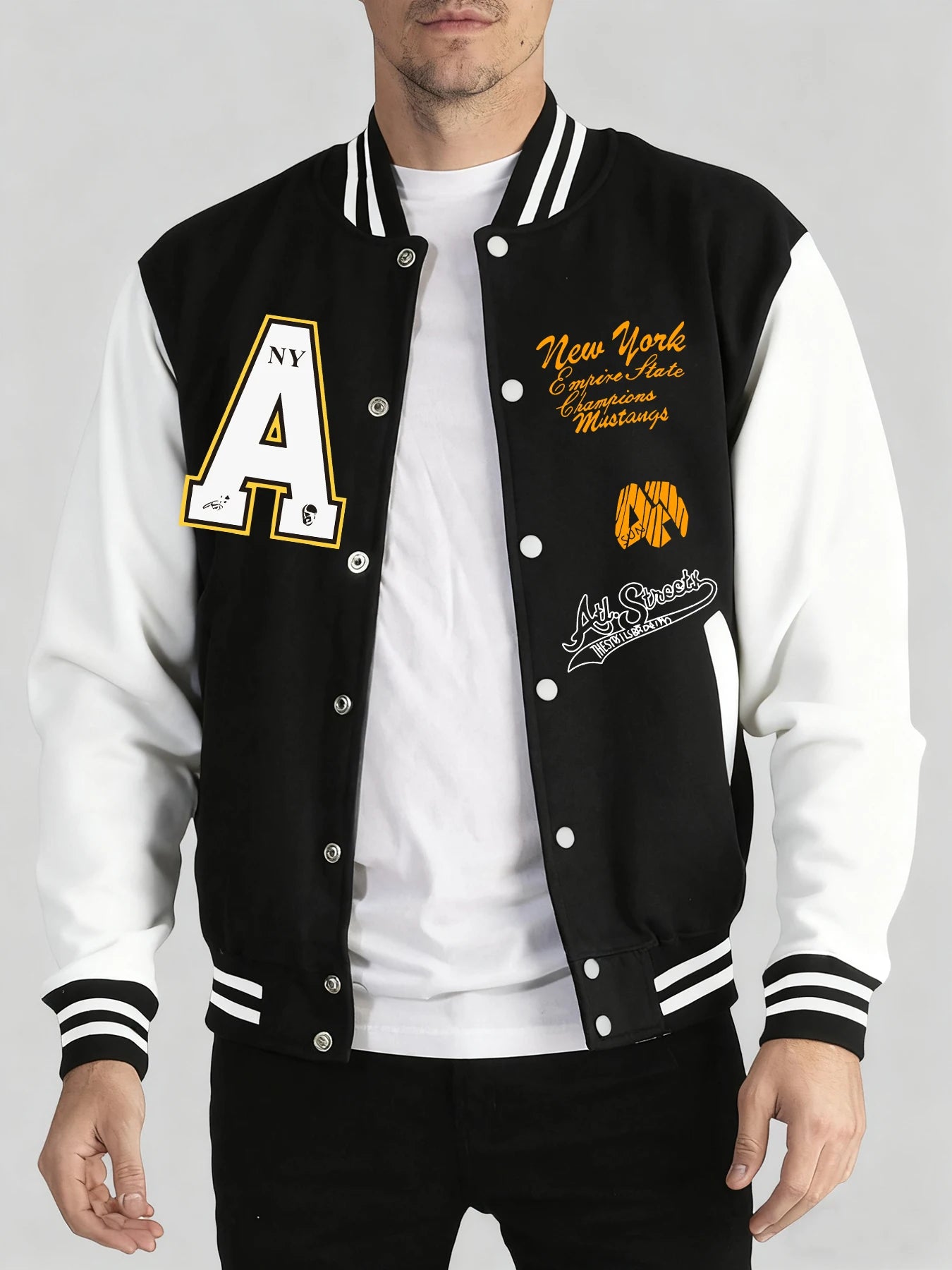 New York Empire State Print Baseball Jacket
