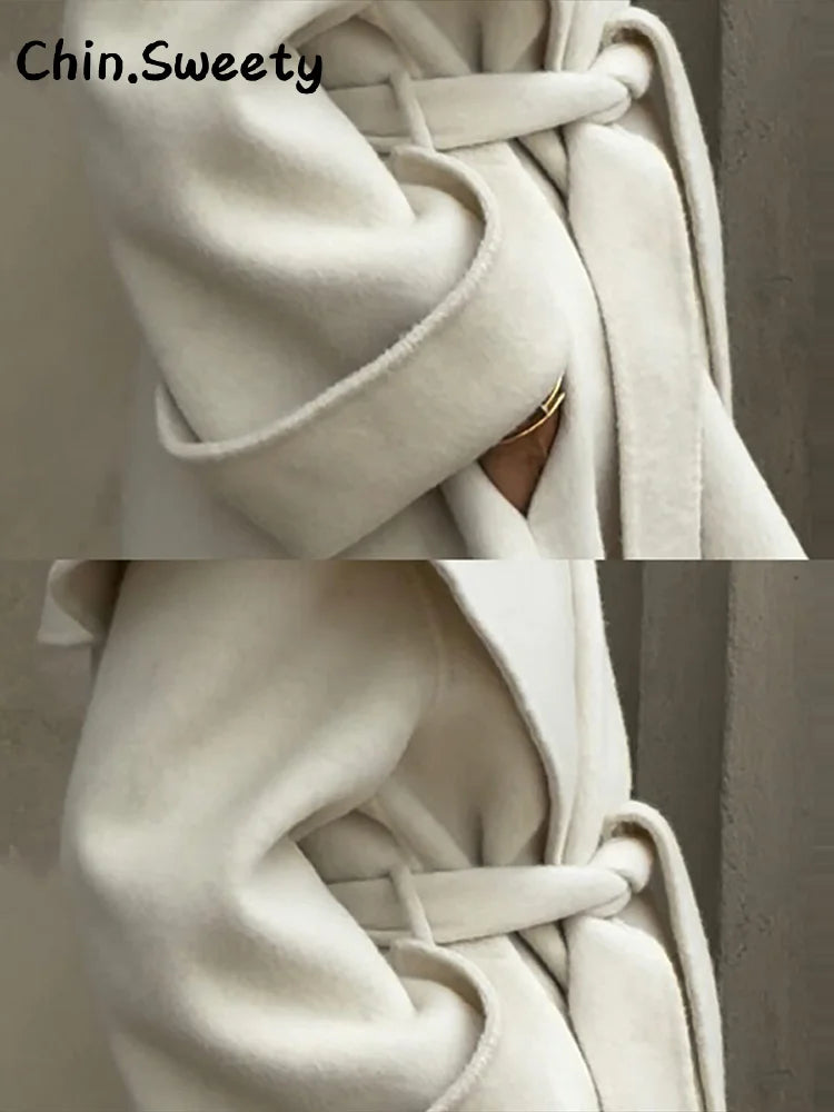 Shawl Collar Woolen Coat With Belt