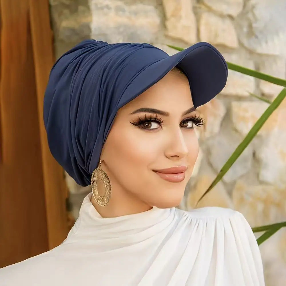 Wide Brim Hat Headwraps Sun Visor for Women Muslim Stretch Turban Cap Chemo Pullover Bonnet Sun Hat Hair Loss Head Wrap Outdoor