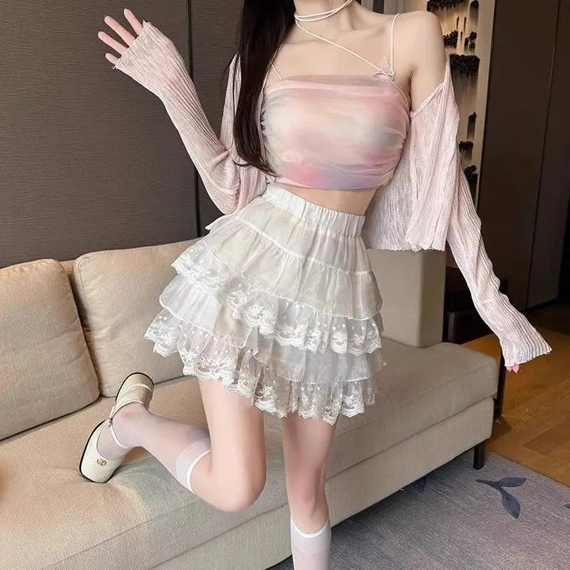 High-Waisted Fluffy A-Line Short Skirt