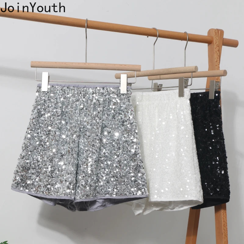 Sequin Elastic Waist A-line Shorts