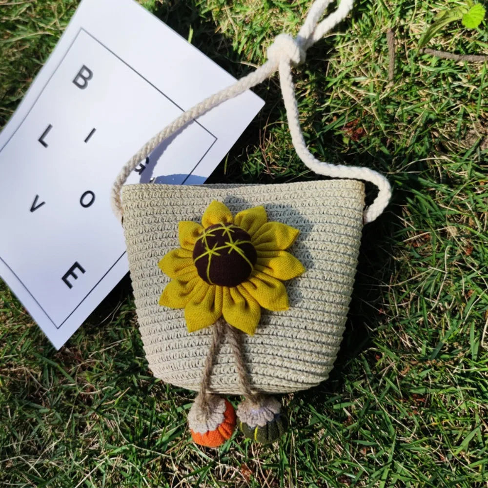 Children Flower Straw Bags