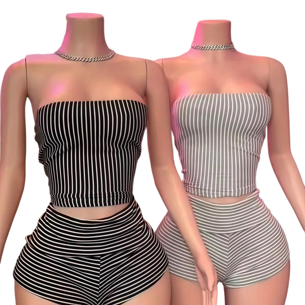 FAGADOER Striped Pattern Shorts Set