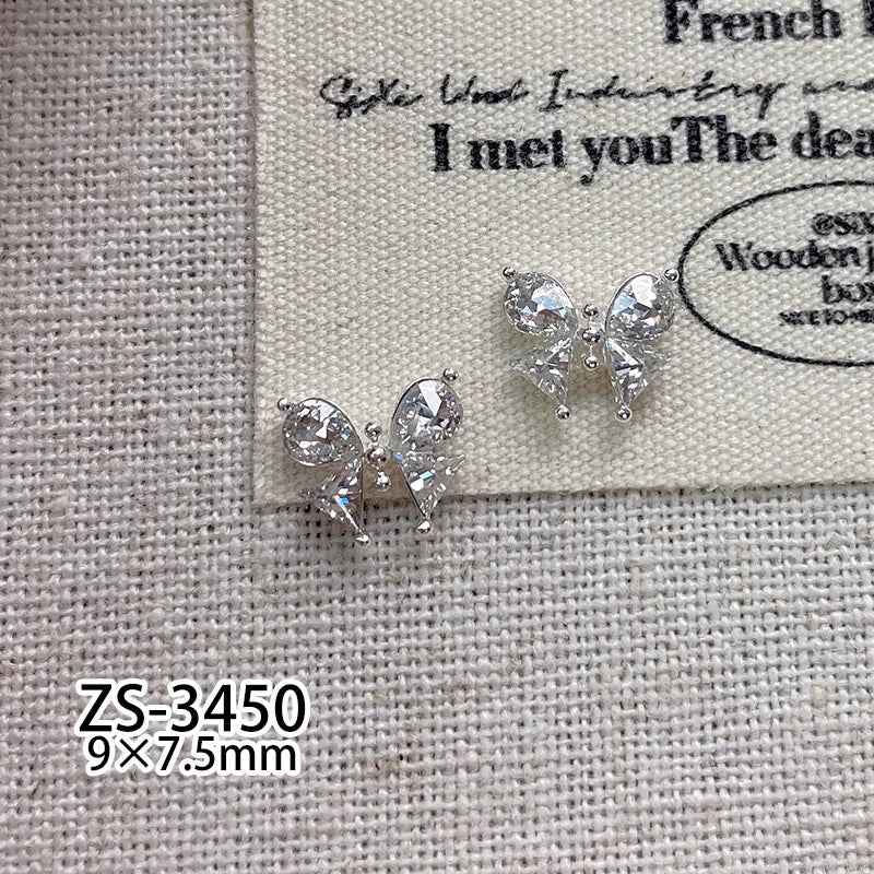 5Pcs French Manicure Love Diamonds - Sparkling Zircon Butterfly & Heart Rhinestones for Elegant 3D Nail Art