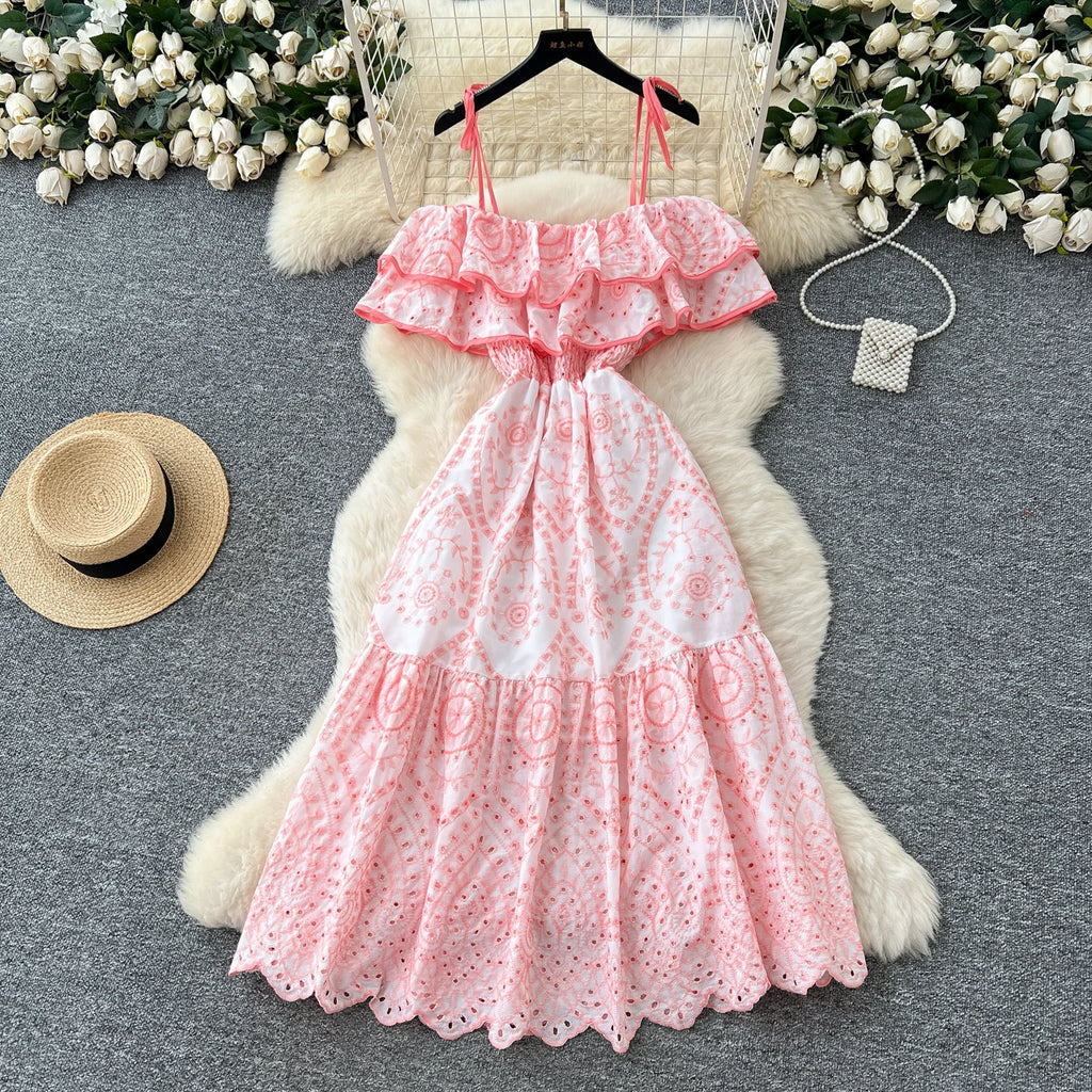 Eyelet Lace Ruffle Midi Dress