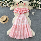Eyelet Lace Ruffle Midi Dress