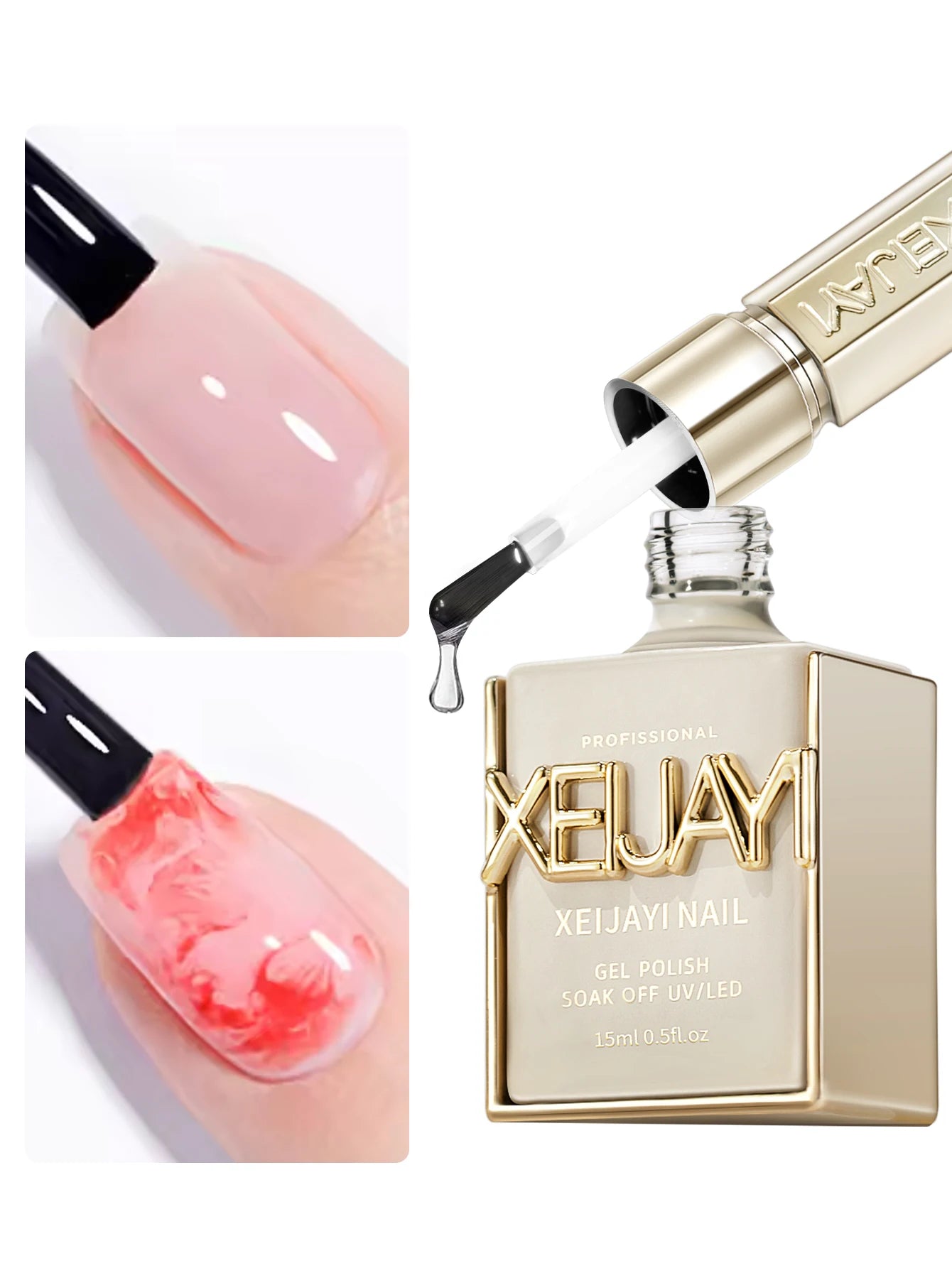 XEIJAYI 1Pc 15ml Blooming Gel For Nails,Long Lasting Clear Rubber Coat LED UV Strengthen Nails High Gloss Top Finish Gel Nail