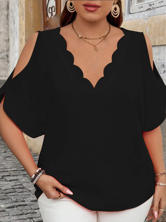 Off-Shoulder Wave V-Neck T-Shirt