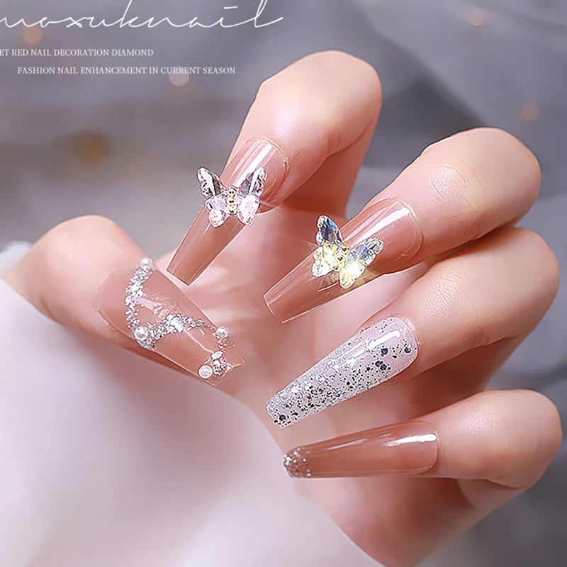10Pcs Butterfly Nail Art Designer Charms 3D-Luxury Crystal Butterfly Nail Art Decor 12X10mm Alloy Butterfly Manicure Rhinestone*