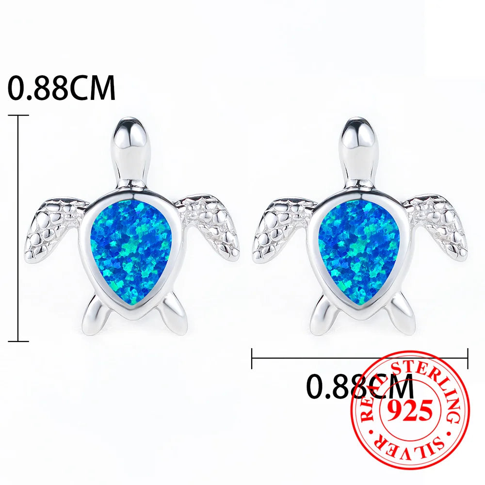 Boho Small Blue Fire Opal Stone Turtle Stud Earrings