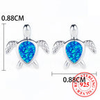 Boho Small Blue Fire Opal Stone Turtle Stud Earrings