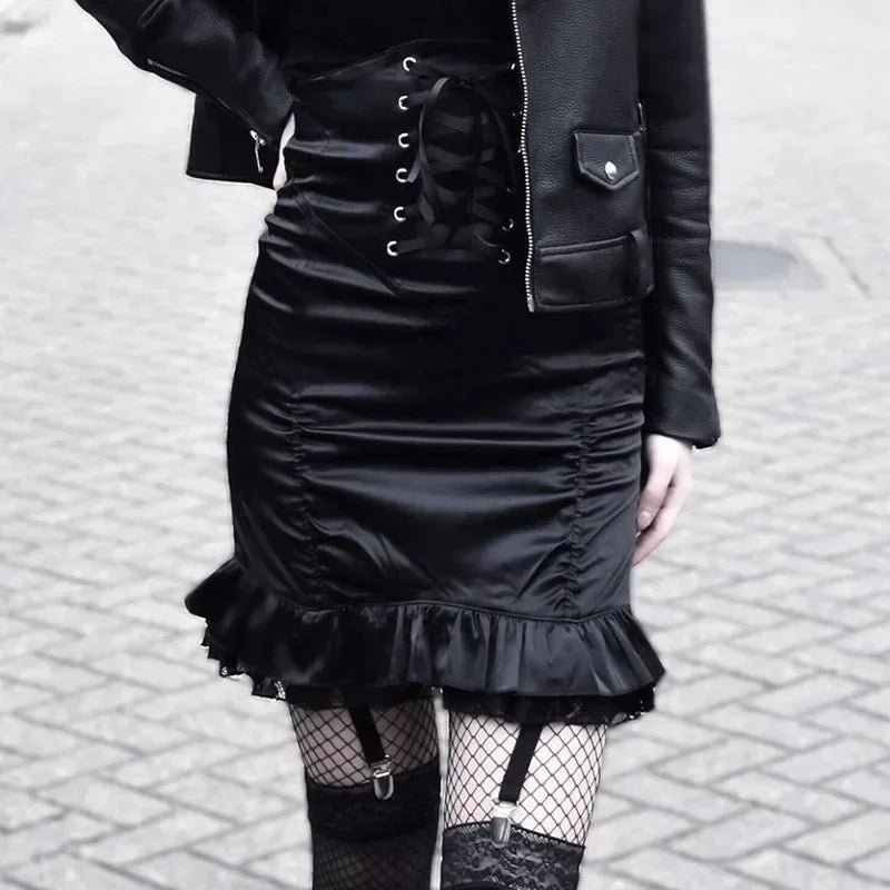 IAMSURE Bandage PU Pleated Skirt