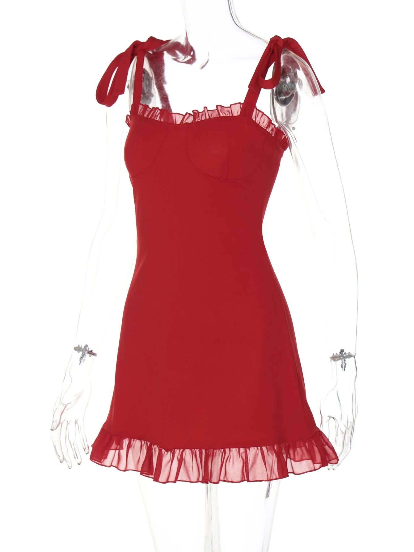 Solid Ruffles Bandage Mini Dress