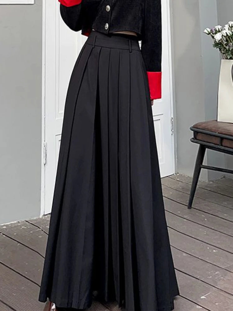 Pleated Solid Maxi Skirt