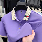 Short-Sleeve Polo with Geometric Print Collar Detail