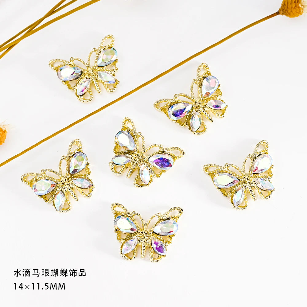 10Pcs Fairy Pink Zircon Nail Art 3D Charms Jewelry Butterfly Shaped Nail Crystal Alloy Decals 11*9mm Rhinestone Nail Decoration*