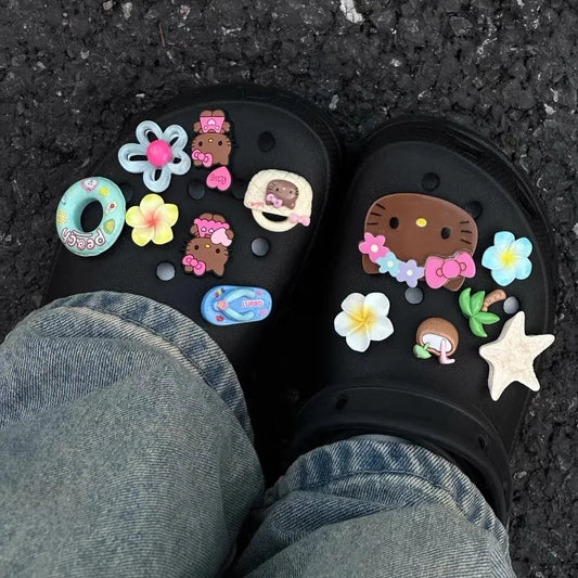 Summer Brown Kitty Hawaiian Theme Starfish Shoe Charms Beach Clog Accessories Sandals Clip DIY Decor for Women Party Gift