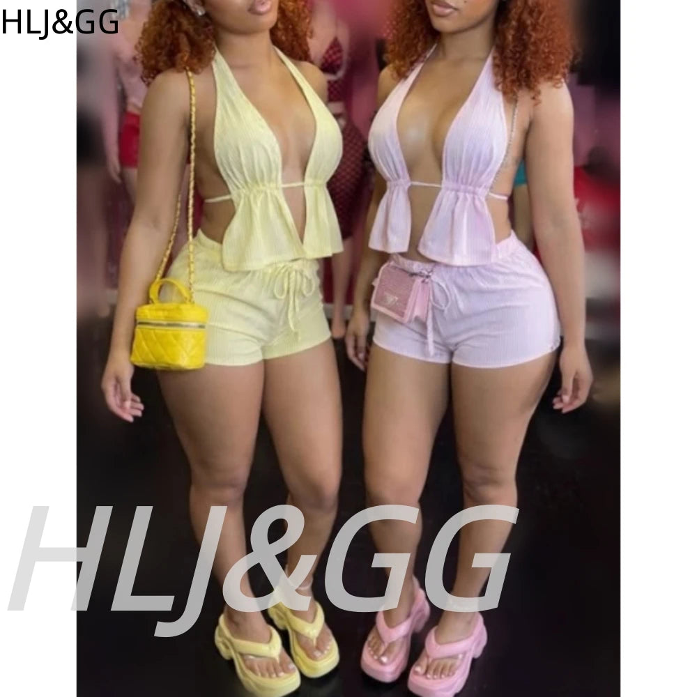 HLJ&GG Stripe Print Halter Two Piece Set