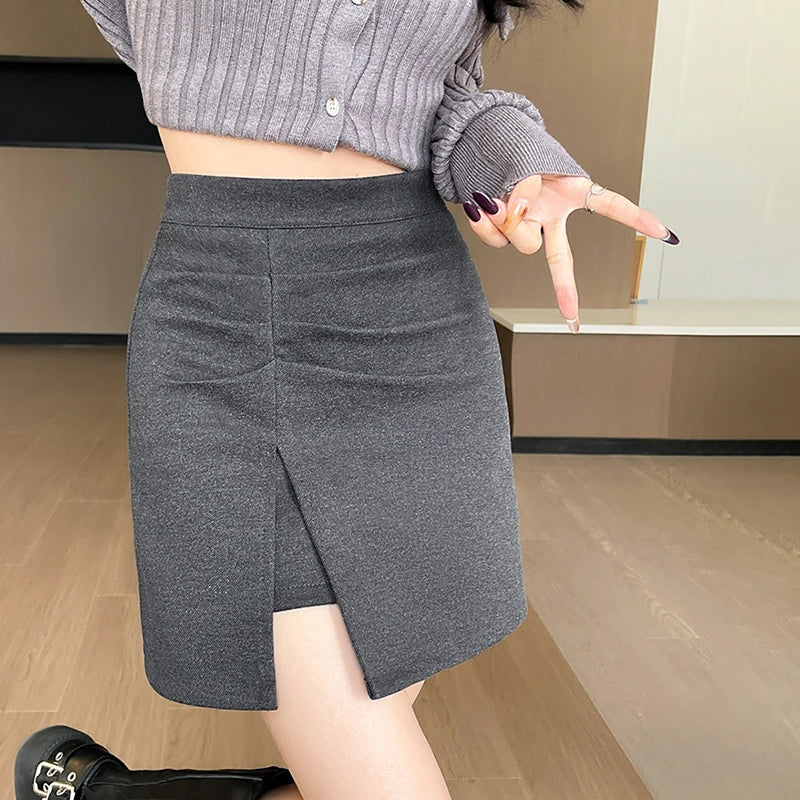 Side Split Woolen Mini Skirt