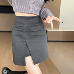 Side Split Woolen Mini Skirt