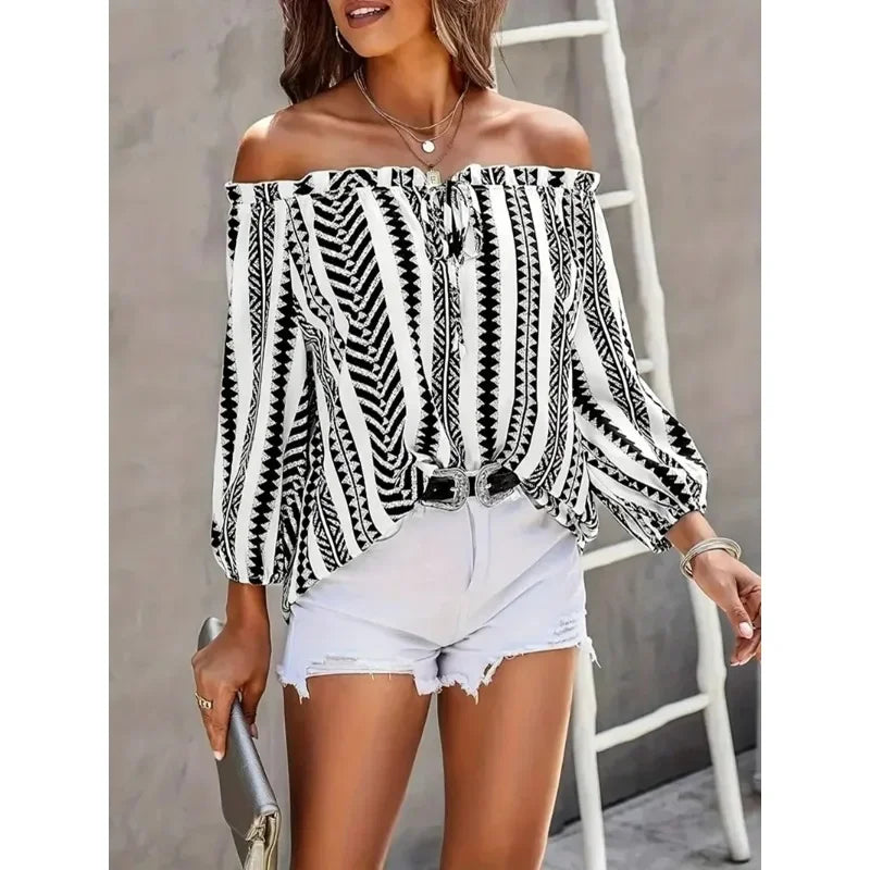 Long Sleeve Slash Neck Blouse