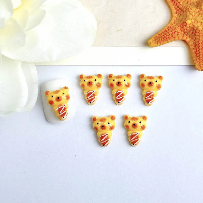 30PCS Simulated Salad Bread Donut Nail Charms Creative Cute Bear Cowhorn Sandwich Desserts Resin Nail Art Decorations DIY Nails