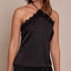 Lace Trim Halter Neck Tank Top