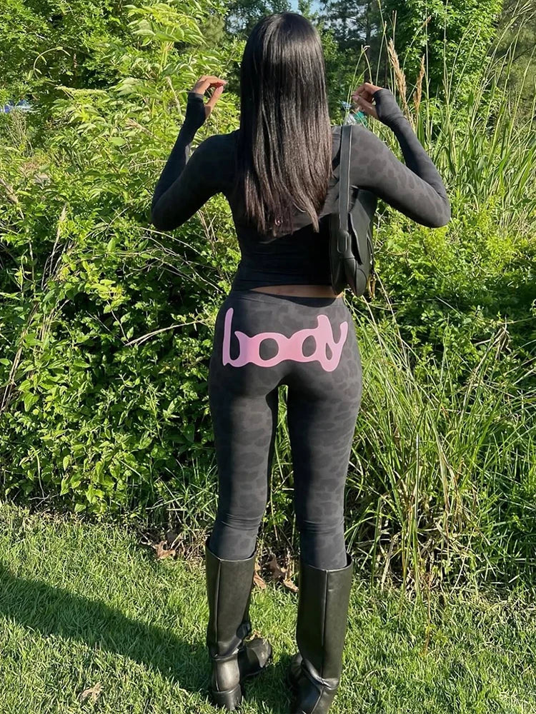Weird Puss Letter Leopard Print 2 Piece Set