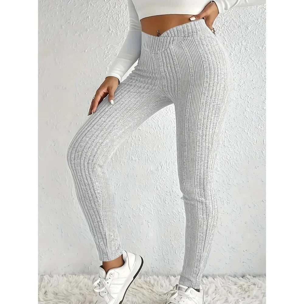 Solid Color Striped Leggings