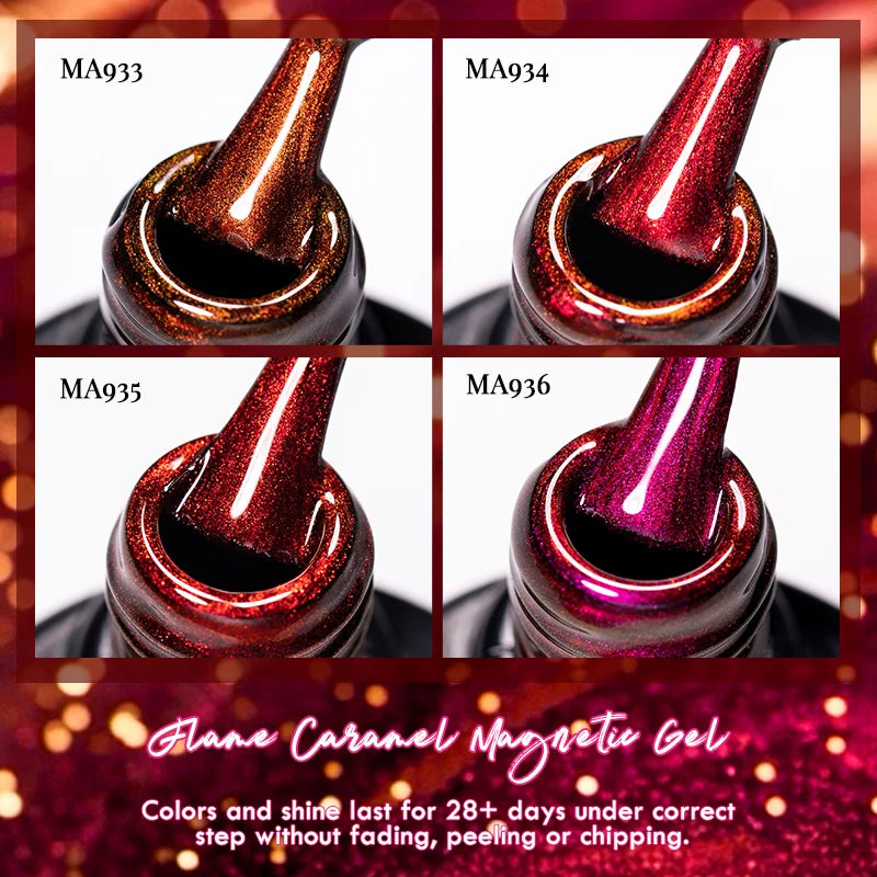 MEET ACROSS 7ml Dark Red Cat Magnetic Gel Nail Polish for Winter Nails DIY Jelly Glass Holographic Cat Eye Gel UV Gel Nail Art